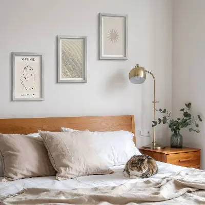 Modern keretezett képszett minimalista vonalak homok hullámok és nap mintával