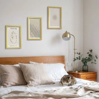 Modern keretezett képszett minimalista vonalak homok hullámok és nap mintával