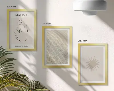 Modern keretezett képszett minimalista vonalak homok hullámok és nap mintával