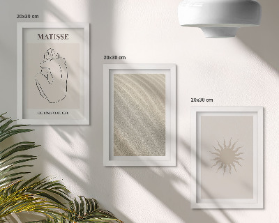Modern keretezett kép szett Minimalista vonalak, homok, hullámok és nap