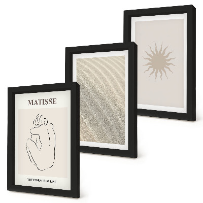 Modern keretezett kép szett Minimalista vonalak, homok, hullámok és nap