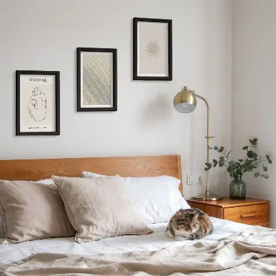 Modern keretezett képszett minimalista vonalak homok hullámok és nap mintával