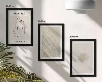 Modern keretezett képszett minimalista vonalak homok hullámok és nap mintával