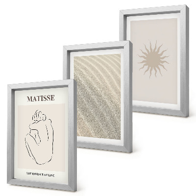 Modern keretezett kép szett Minimalista vonalak, homok, hullámok és nap