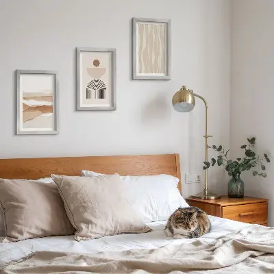 Keretezett triptichon absztrakt táj természetes formákkal és geometriai mintákkal