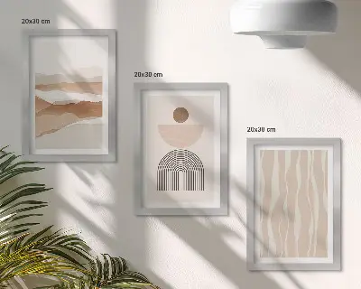 Keretezett triptichon absztrakt táj természetes formákkal és geometriai mintákkal