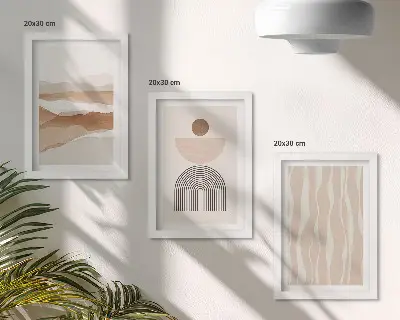 Keretezett triptichon absztrakt táj természetes formákkal és geometriai mintákkal