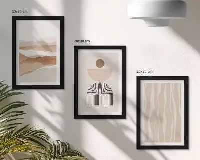 Keretezett triptichon absztrakt táj természetes formákkal és geometriai mintákkal
