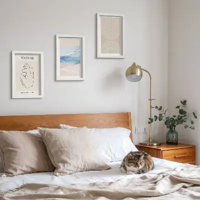 Modern keretezett képszett pasztell árnyalatú vonalas és hullámos minimalista mintával