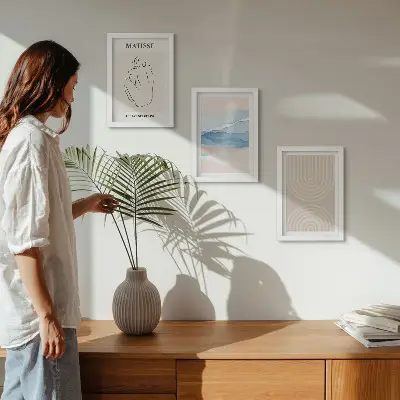 Modern keretezett képszett pasztell árnyalatú vonalas és hullámos minimalista mintával