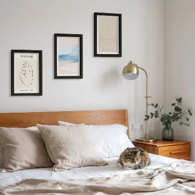 Modern keretezett képszett pasztell árnyalatú vonalas és hullámos minimalista mintával