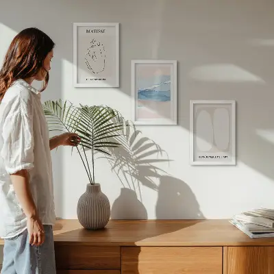 Matisse absztrakt formái és finom színei keretezett triptichon