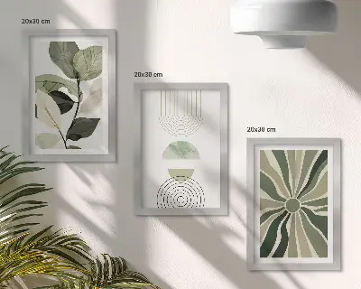 Modern keretezett képszett zöld színű geometrikus növényi mintákkal