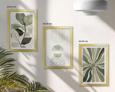 Modern keretezett képszett zöld színű geometrikus növényi mintákkal