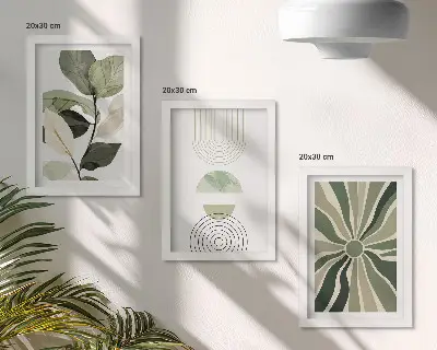 Modern keretezett képszett zöld színű geometrikus növényi mintákkal