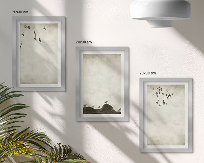 Modern keretezett kép szett Repülő madárraj minimalista stílusban