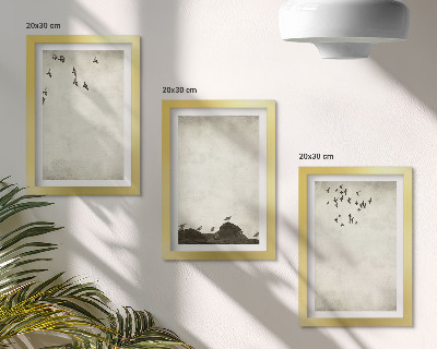 Modern keretezett kép szett Repülő madárraj minimalista stílusban