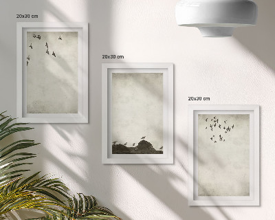 Modern keretezett kép szett Repülő madárraj minimalista stílusban