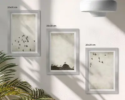 Repülő madarak minimalista stílusú festmény háromrészes keretezett triptichon