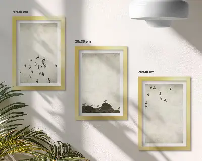 Repülő madarak minimalista stílusú festmény háromrészes keretezett triptichon