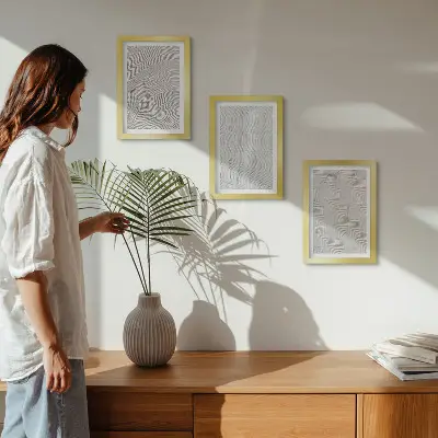 Modern keretezett képszett minták a homokban lineáris geometriai struktúrákkal