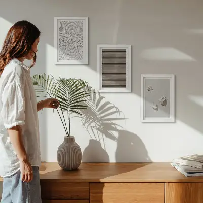Keretezett triptichon természetes fa kövek és kötél textúrákkal