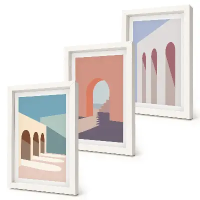 Pasztell minimalista grafika a városi építészetről keretezett triptichon