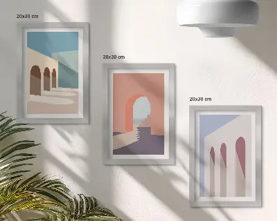 Pasztell minimalista grafika a városi építészetről keretezett triptichon