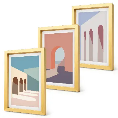 Pasztell minimalista grafika a városi építészetről keretezett triptichon
