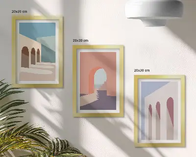 Pasztell minimalista grafika a városi építészetről keretezett triptichon