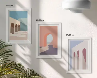 Pasztell minimalista grafika a városi építészetről keretezett triptichon