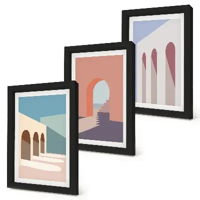 Pasztell minimalista grafika a városi építészetről keretezett triptichon