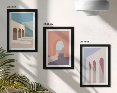 Pasztell minimalista grafika a városi építészetről keretezett triptichon