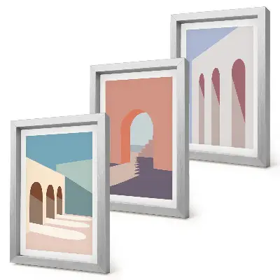 Pasztell minimalista grafika a városi építészetről keretezett triptichon