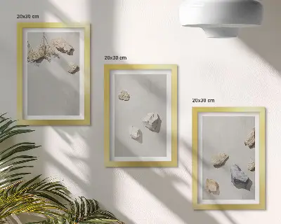 Bohém tengerparti kövek minimalista falikép szett modern keretes kivitelben
