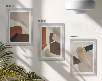 Absztrakt bohém festményformák triptichon keretezett modern stílusban