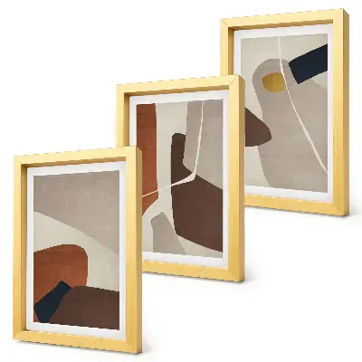 Absztrakt bohém festményformák triptichon keretezett modern stílusban