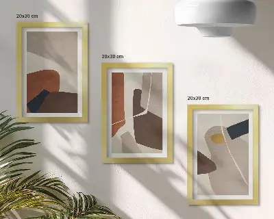 Absztrakt bohém festményformák triptichon keretezett modern stílusban