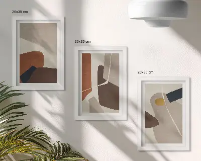 Absztrakt bohém festményformák triptichon keretezett modern stílusban