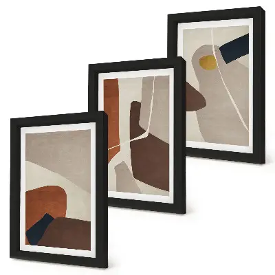 Absztrakt bohém festményformák triptichon keretezett modern stílusban