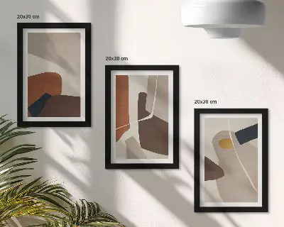 Absztrakt bohém festményformák triptichon keretezett modern stílusban