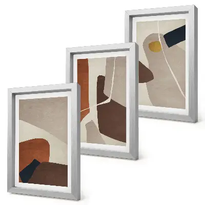 Absztrakt bohém festményformák triptichon keretezett modern stílusban