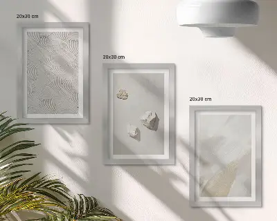 Keretezett triptichon homok, kövek és modern festéktextúrák mintával