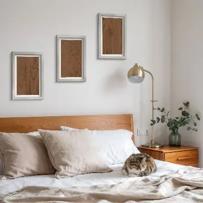 Keretezett triptichon minimalista fa kéreg textúra mintával