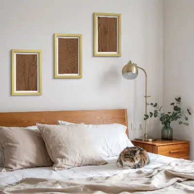 Keretezett triptichon minimalista fa kéreg textúra mintával