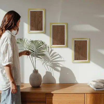 Keretezett triptichon minimalista fa kéreg textúra mintával
