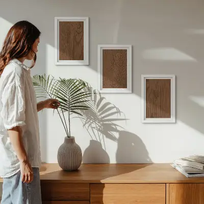 Keretezett triptichon minimalista fa kéreg textúra mintával
