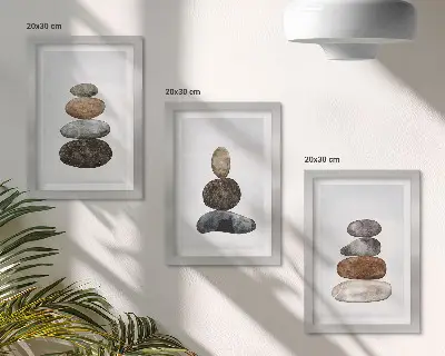 Kövek halmai minimalista bohém triptichon keretezett festmény