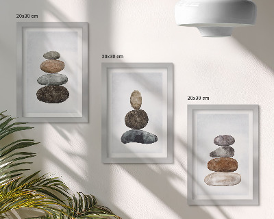 Keretezett triptichon Kövek halmai minimalista bohém festmény