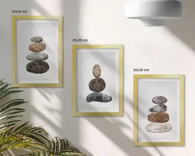 Kövek halmai minimalista bohém triptichon keretezett festmény